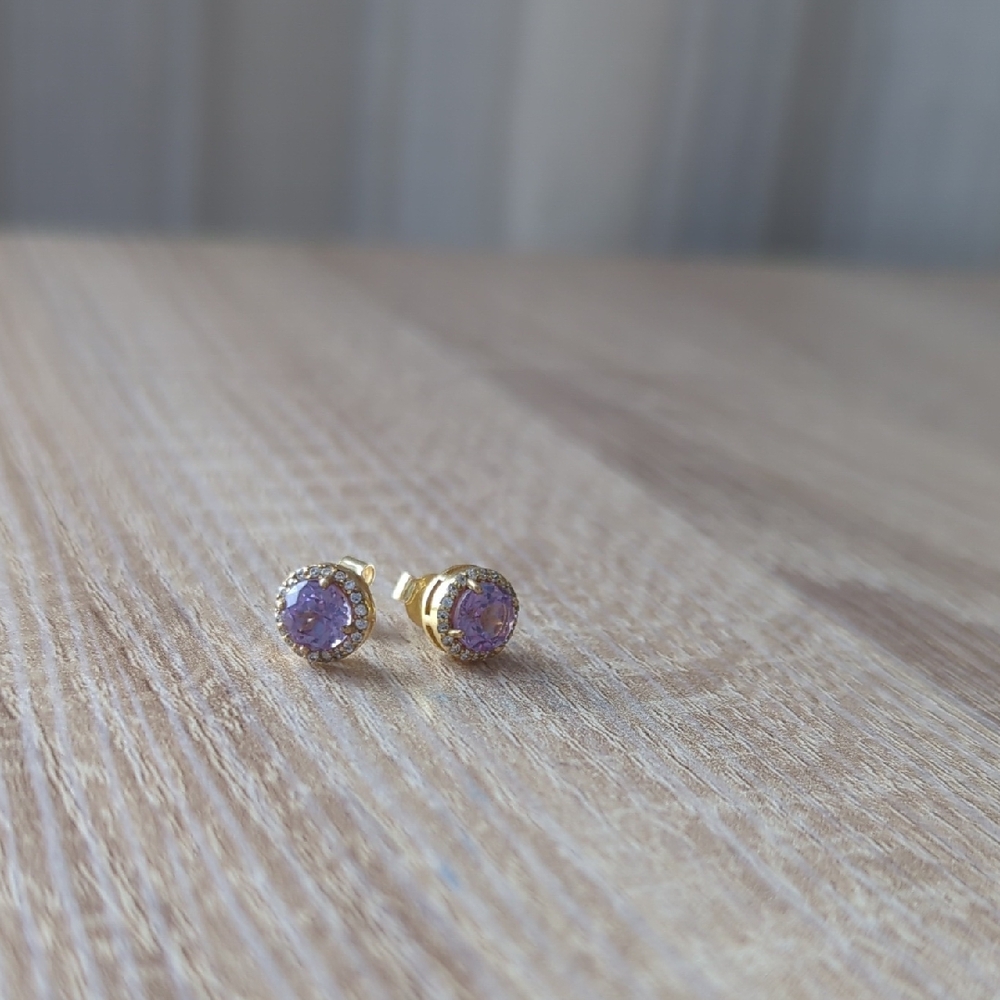 Chic Gold and Purple Stud Earrings